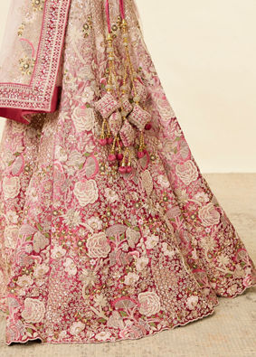 Berry Pink Floral Embroidered Lehenga image number 3